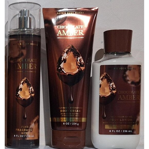 Bath & Body Works Chocolate Amber Body Mist, Cream & Lotion 3pc Gift Set - Picture 1 of 1